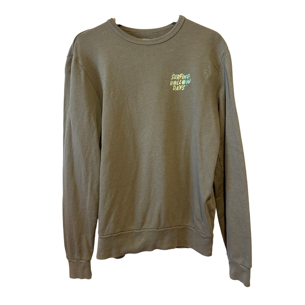 Outerknown Mens Sweatshirt Size S Olive Green Surfing Hollow Days Organic Cotton